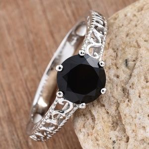 Thai Black Spinel Platinum Bond Brass Ring NWT
